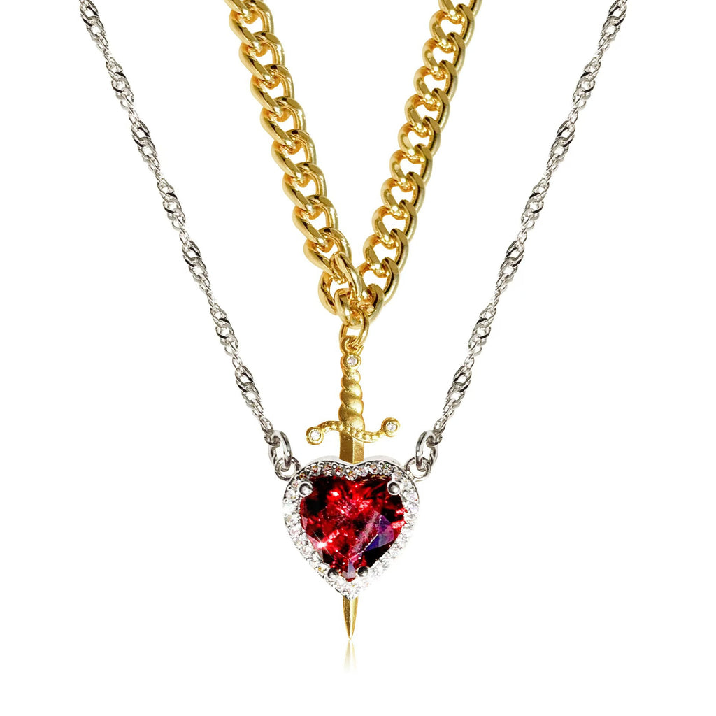 Unbreakable Bond™ Heart & Sword Couple Necklace Set