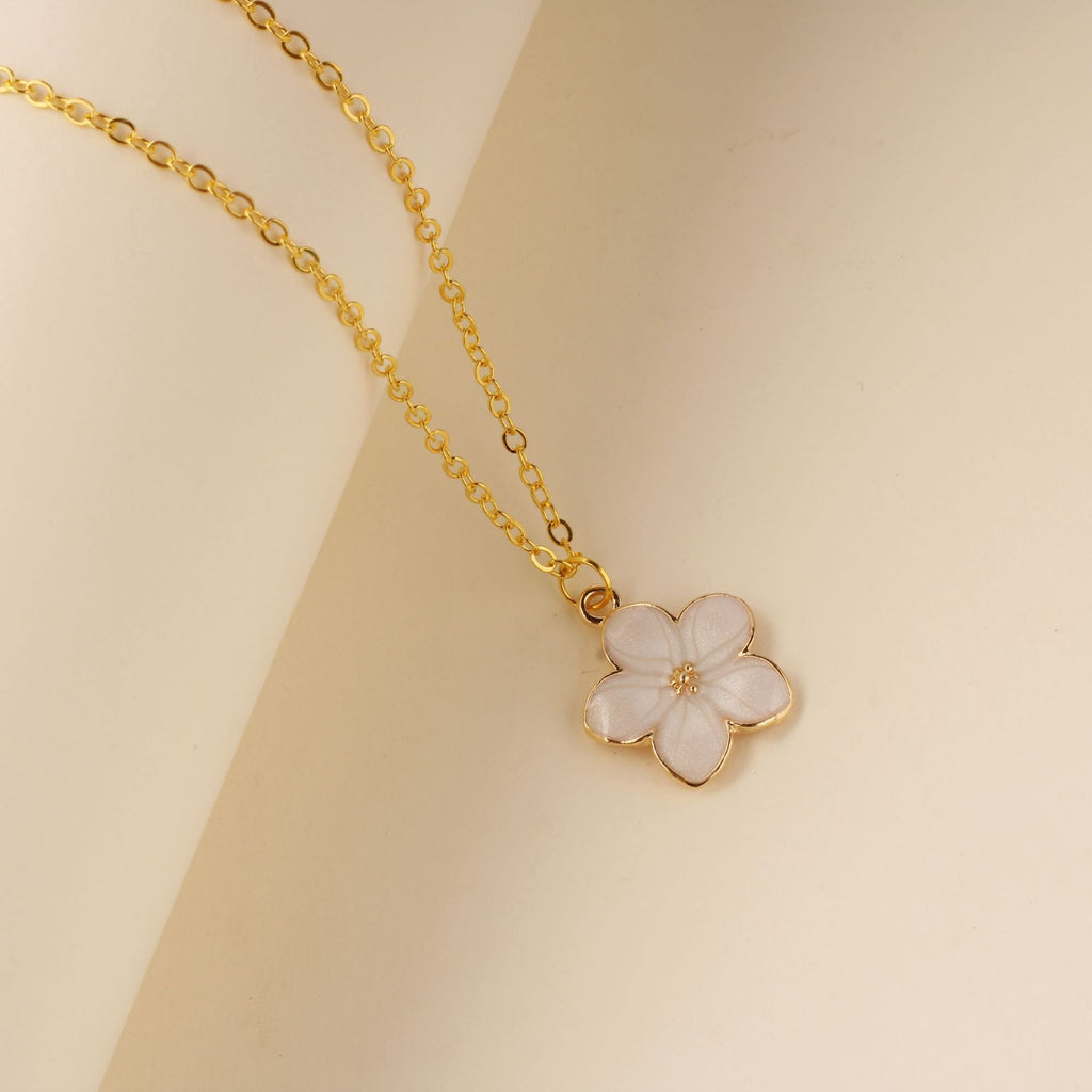 Gold Sakura Blossom Necklace – Delicate Enamel Pendant