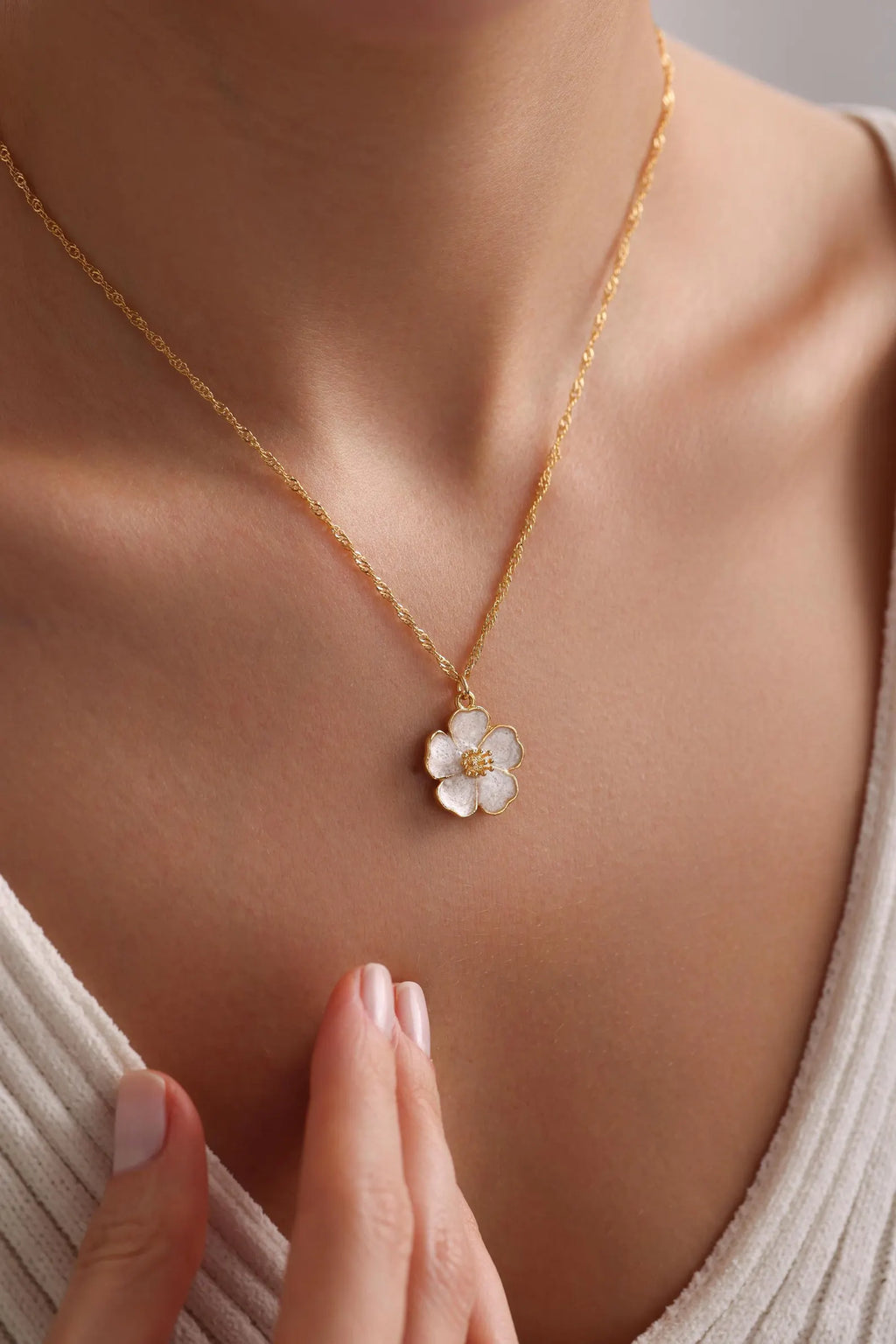Gold Sakura Blossom Necklace – Delicate Enamel Pendant