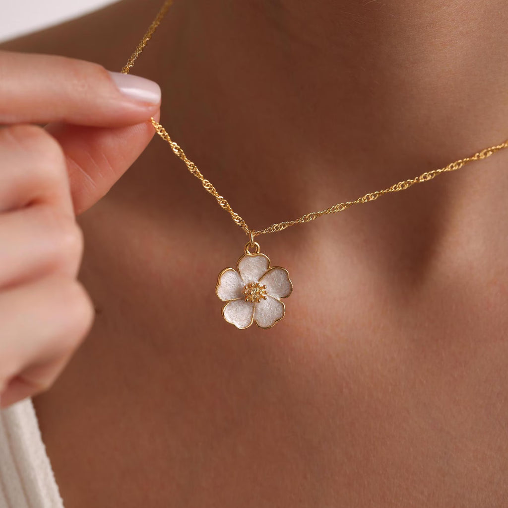 Gold Sakura Blossom Necklace – Delicate Enamel Pendant