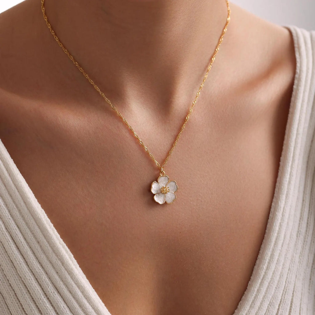 Gold Sakura Blossom Necklace – Delicate Enamel Pendant