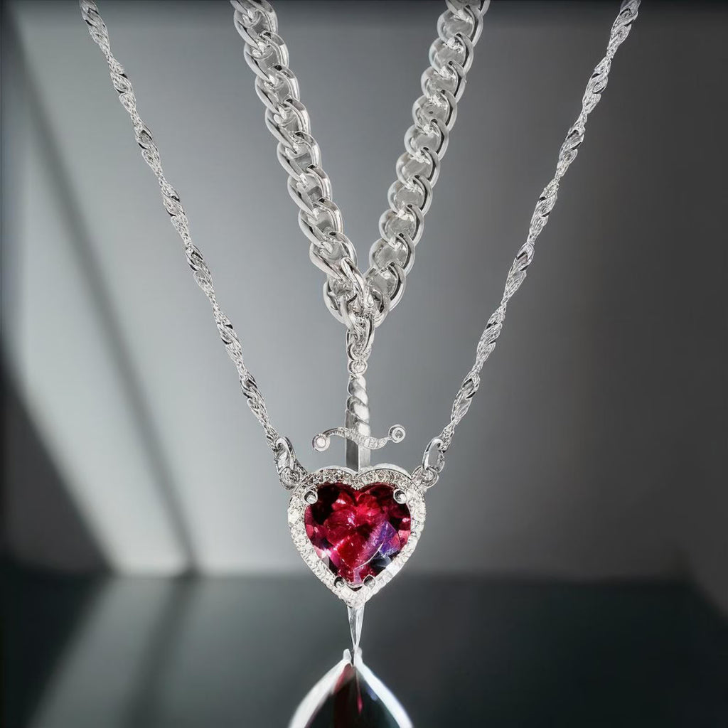 Unbreakable Bond™ Heart & Sword Couple Necklace Set