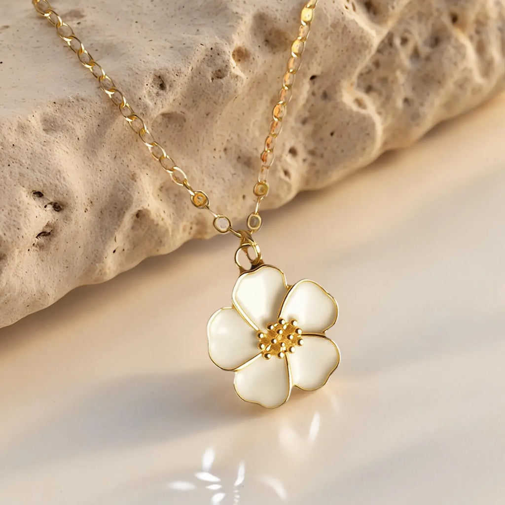 Gold Sakura Blossom Necklace – Delicate Enamel Pendant